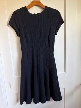 Classic Navy Textured Cap-Sleeve Dress